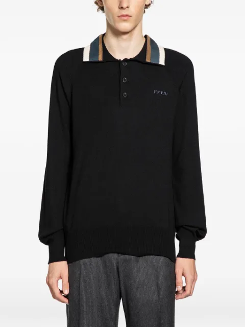 Marni suede collar polo shirt