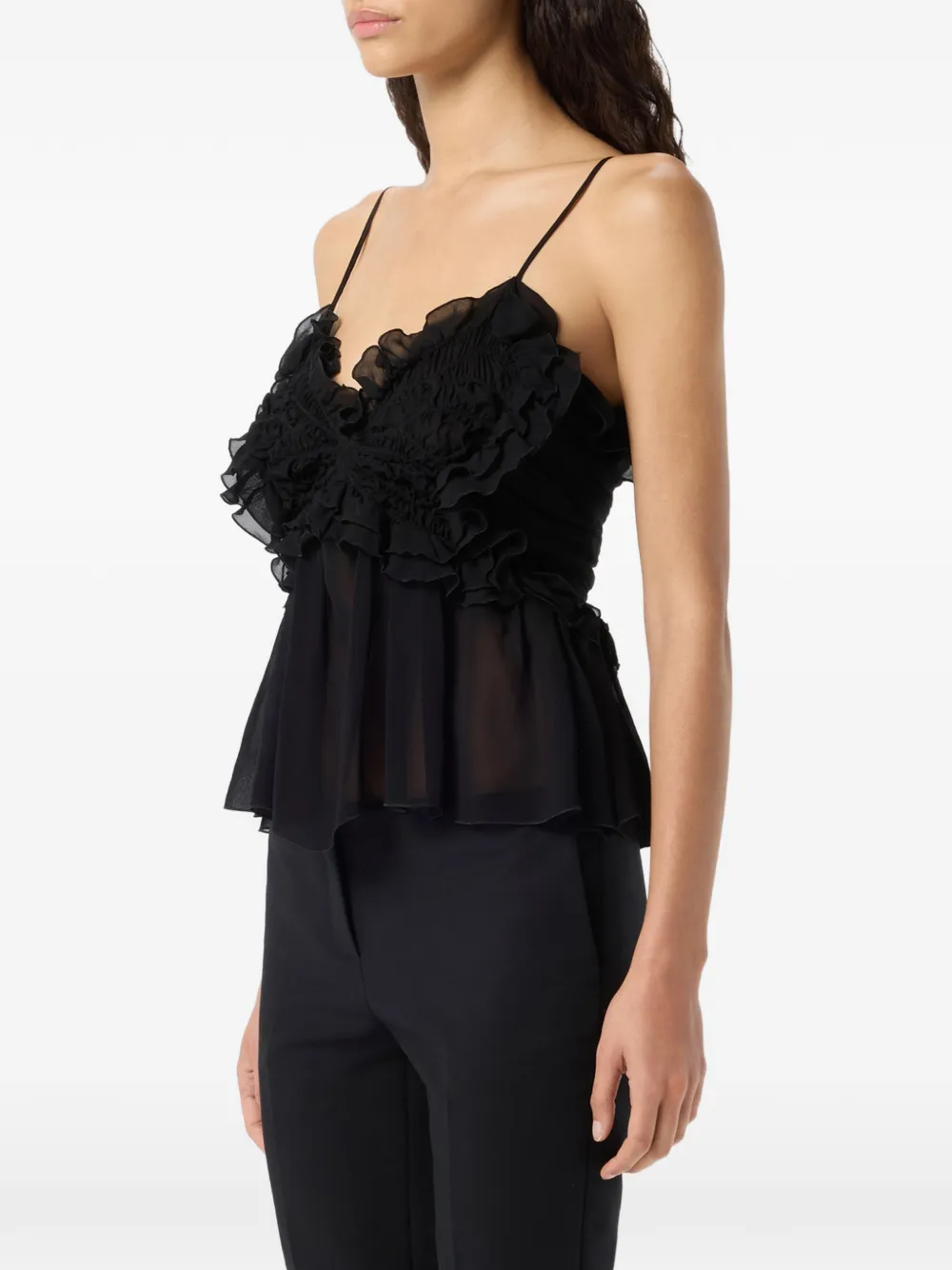 Blumarine Georgette top met ruches Zwart