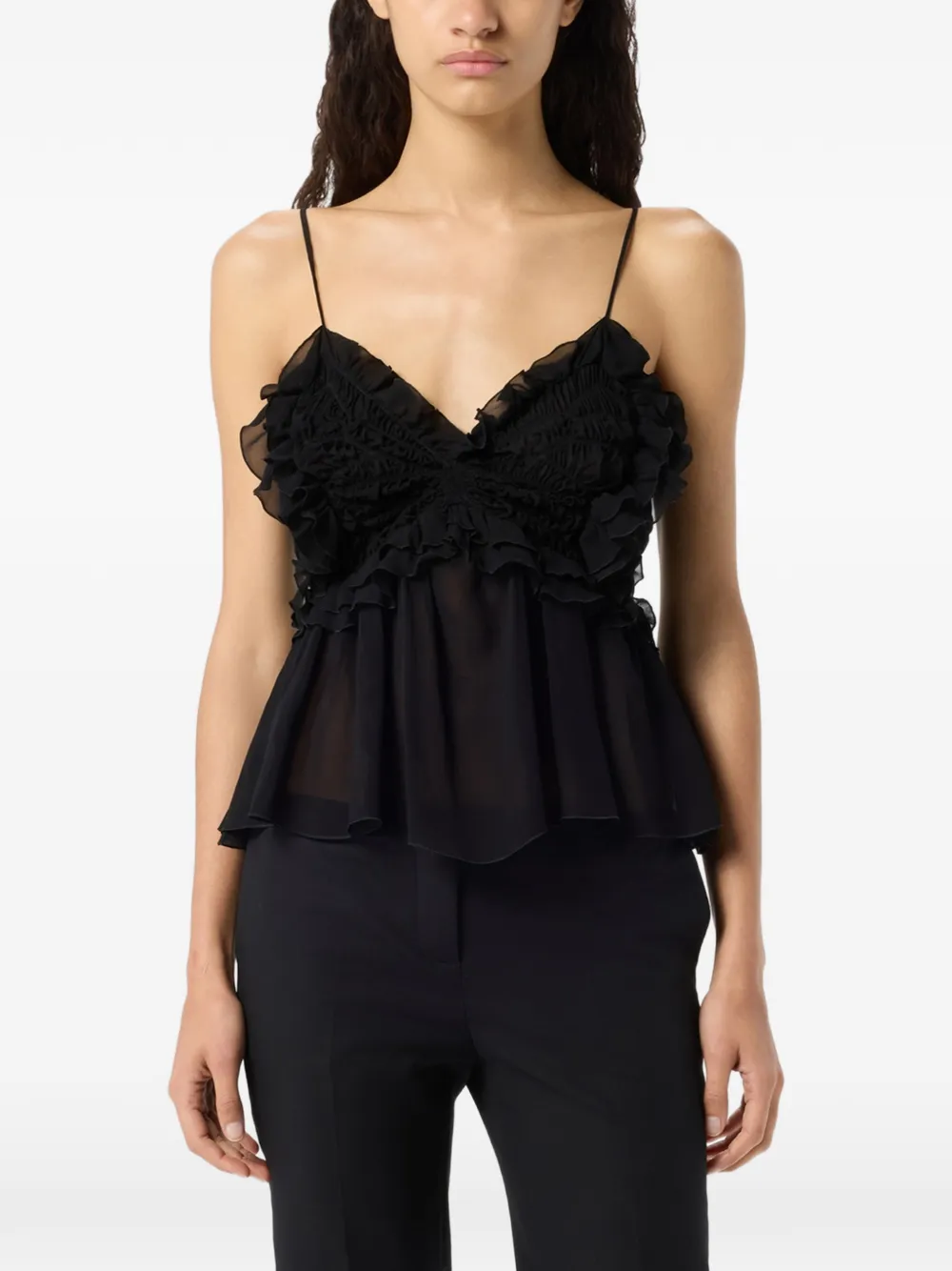 Blumarine Georgette top met ruches Zwart