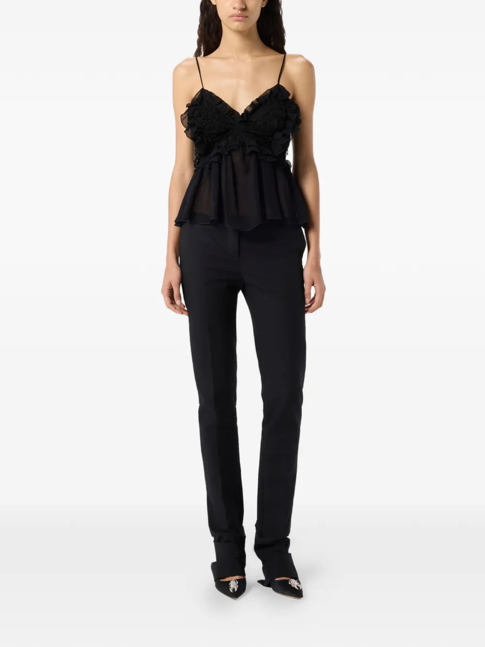Blumarine Georgette top met ruches Zwart