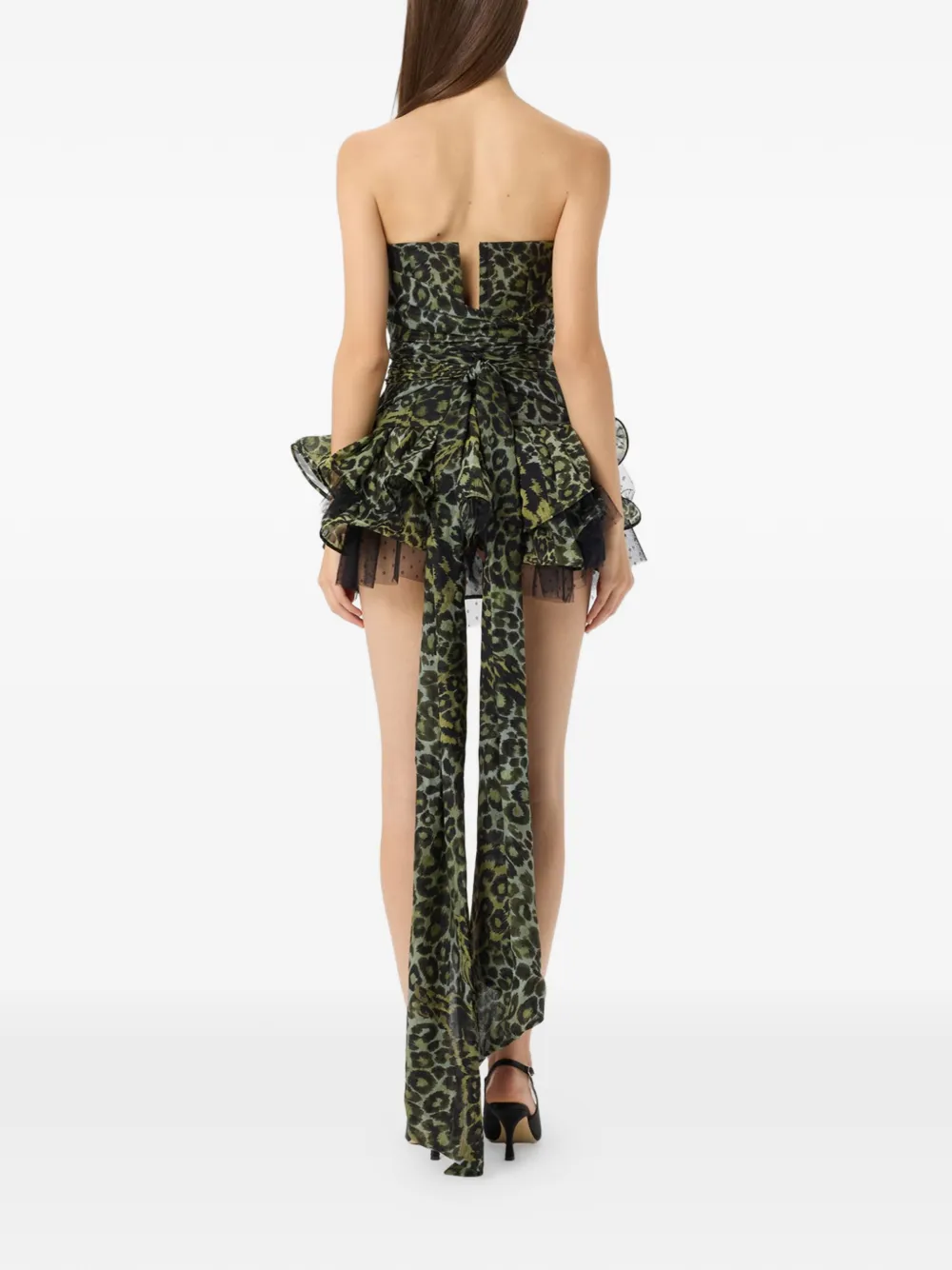 Blumarine Georgette top met dierenprint en ruches Groen