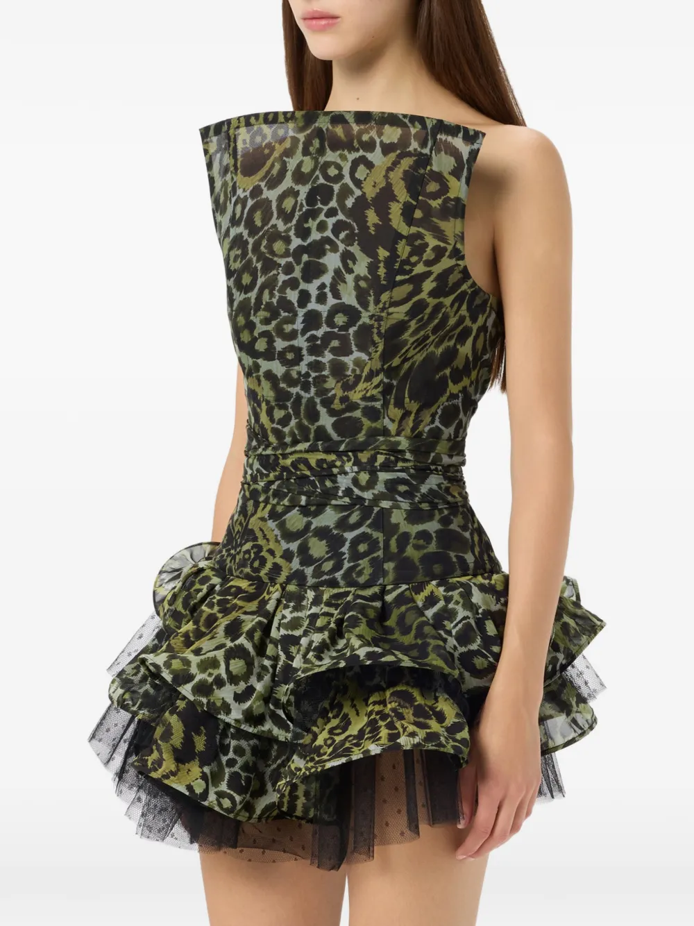 Blumarine Georgette top met dierenprint en ruches Groen