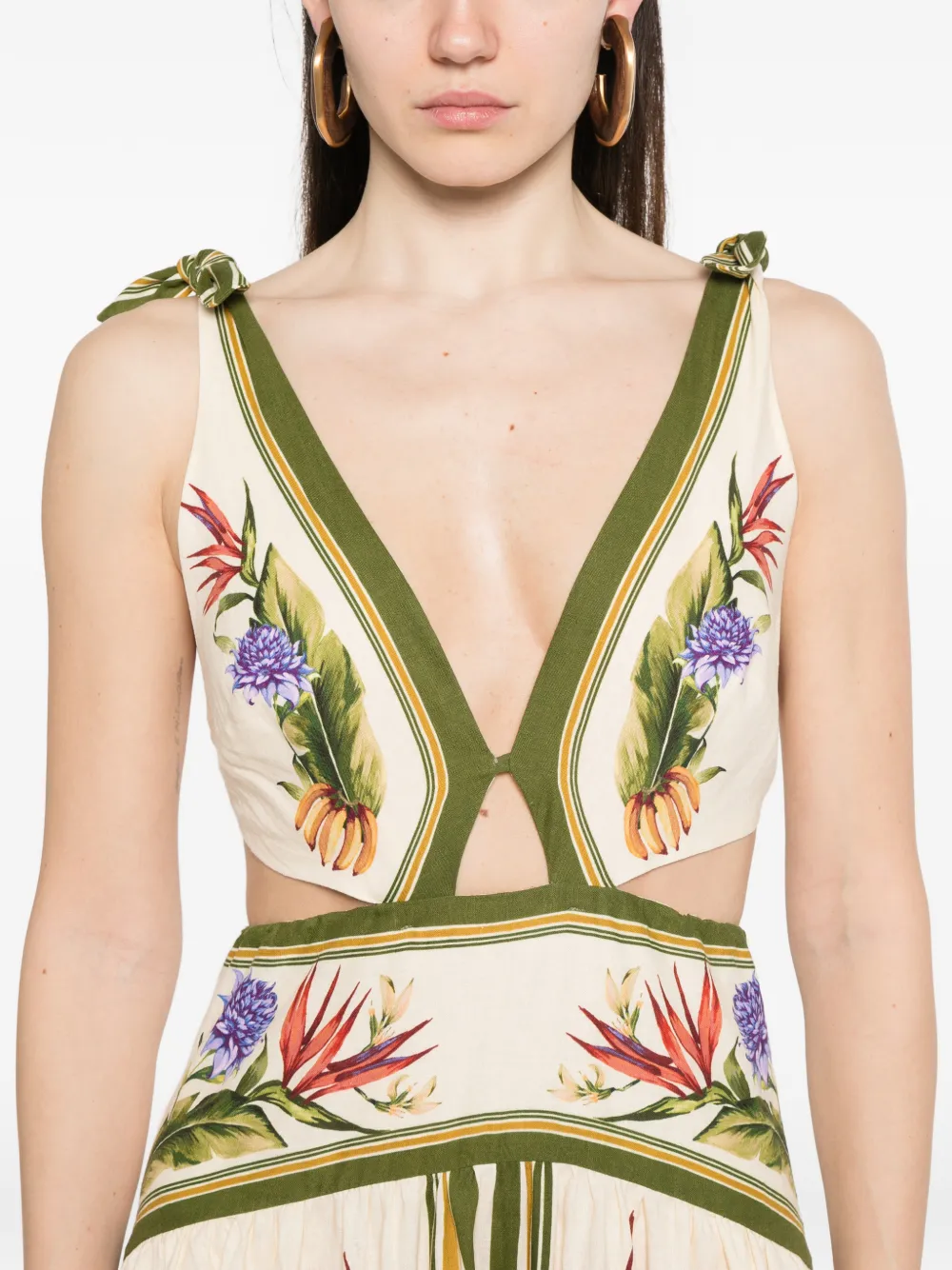 FARM Rio Midi-jurk met bloemenprint Beige