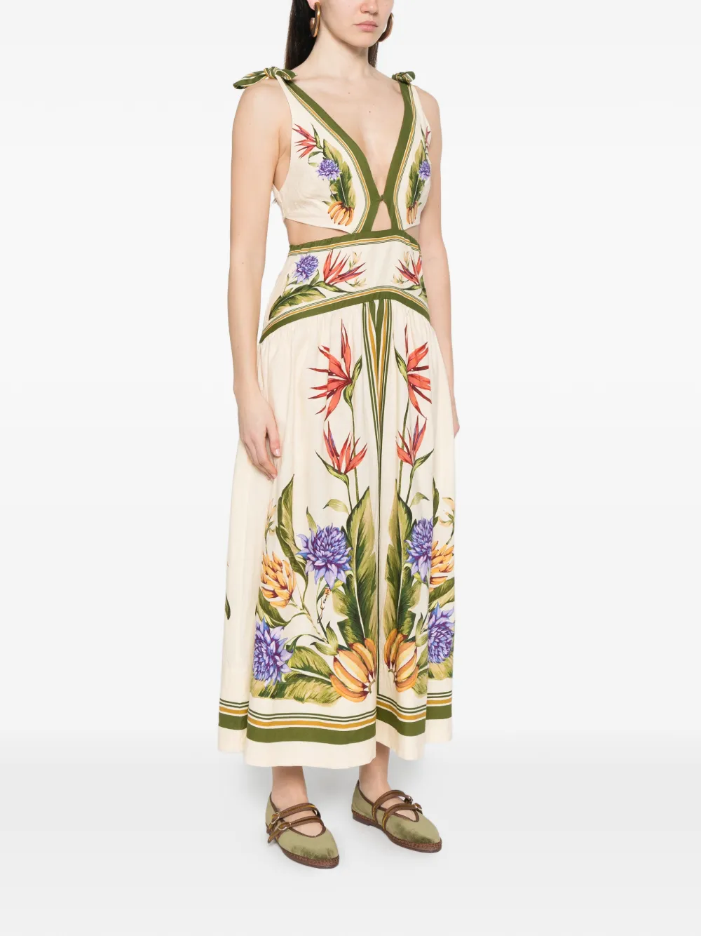 FARM Rio Midi-jurk met bloemenprint Beige