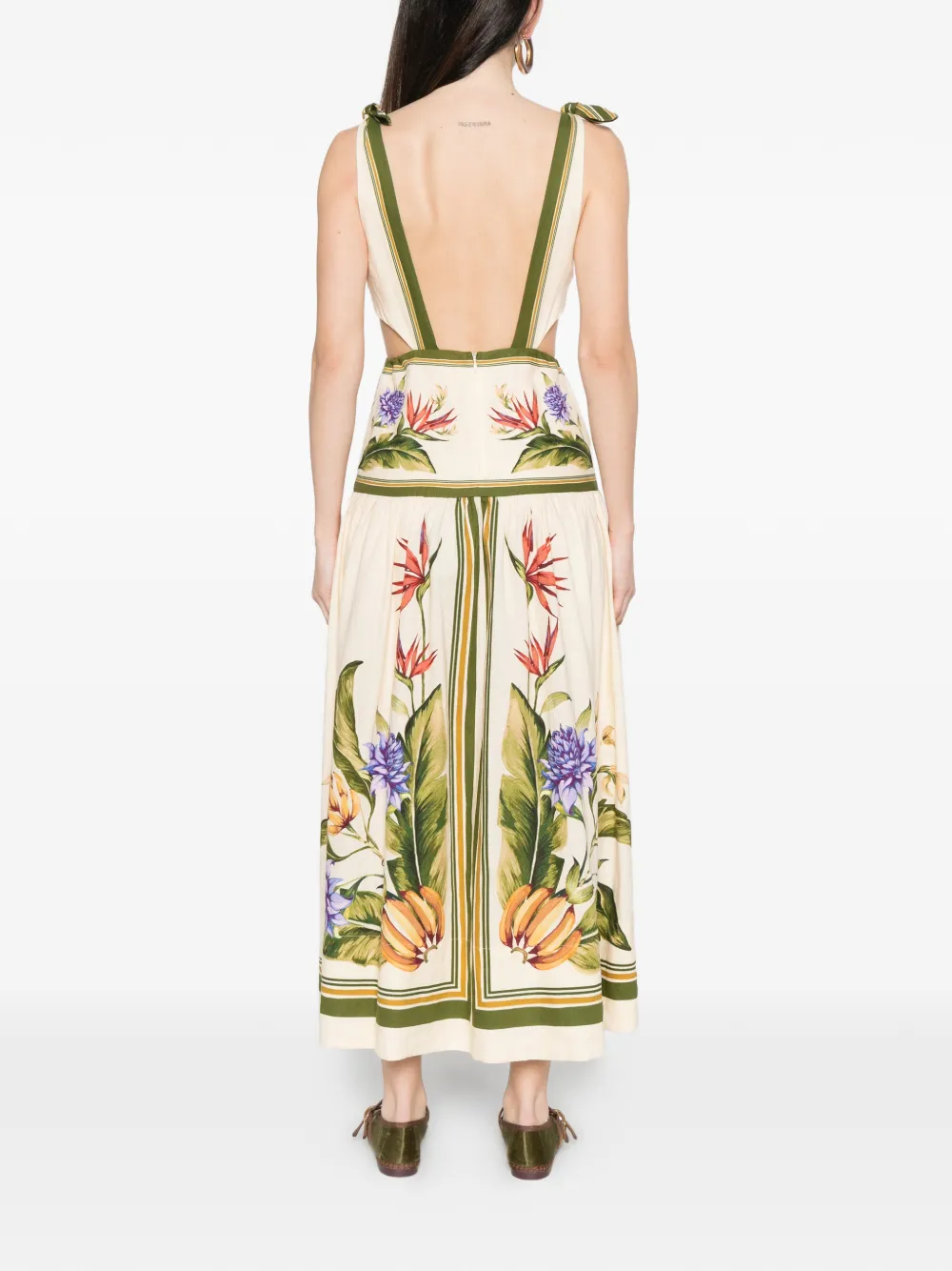 FARM Rio Midi-jurk met bloemenprint Beige