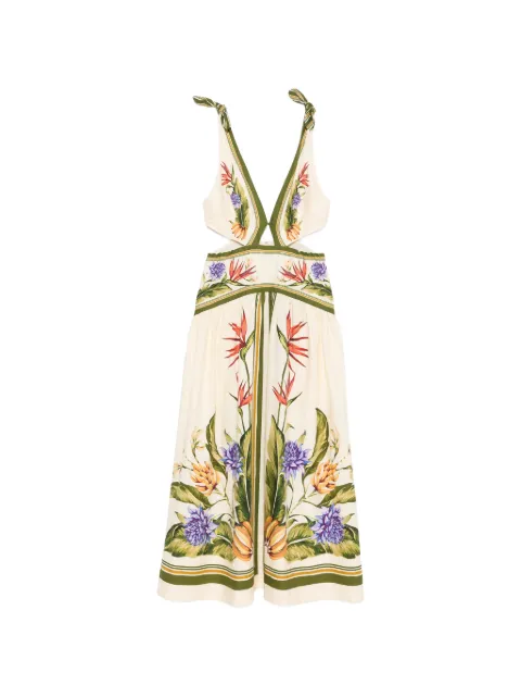FARM Rio cut-out floral-print midi dress