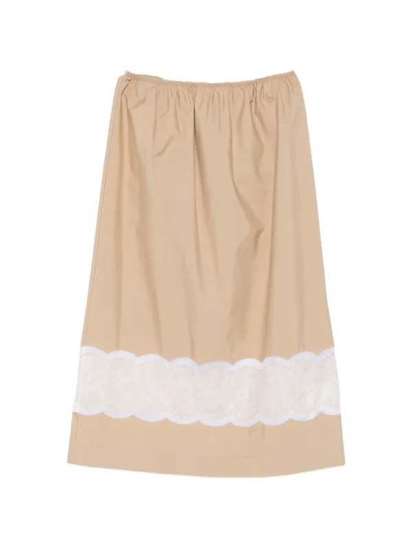 Carven Lace-trim Midi Skirt in Neutrals