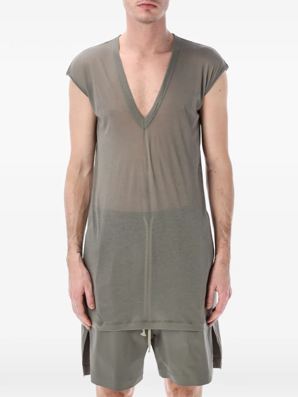 Rick Owens deep V-neck sleeveless T-shirt - Grigio
