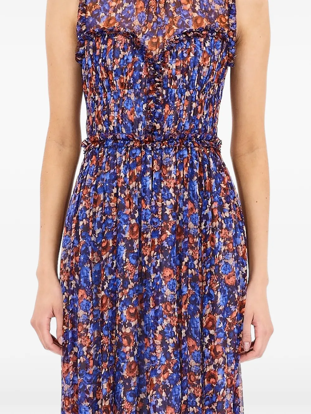 Ulla Johnson Kasia midi-jurk met bloemenprint en ruches Paars
