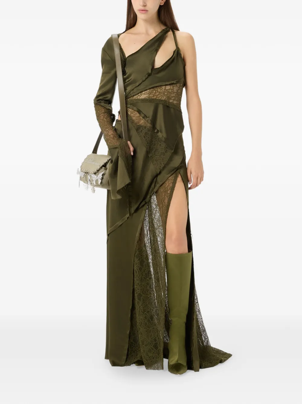  Blumarine Lace-trim Asymmetric Top - Green 