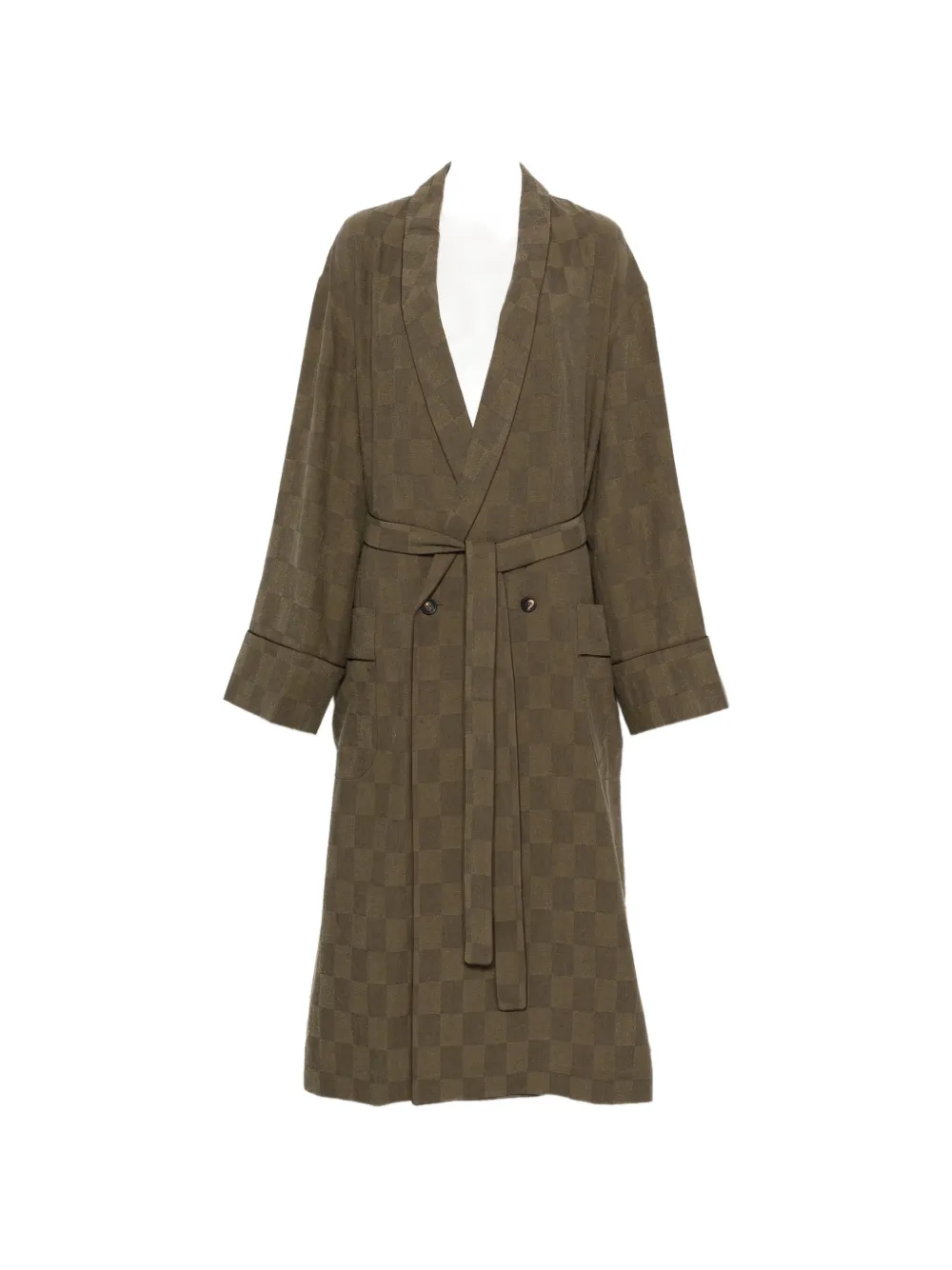 Ziggy Chen checked belted double-breasted coat - Verde