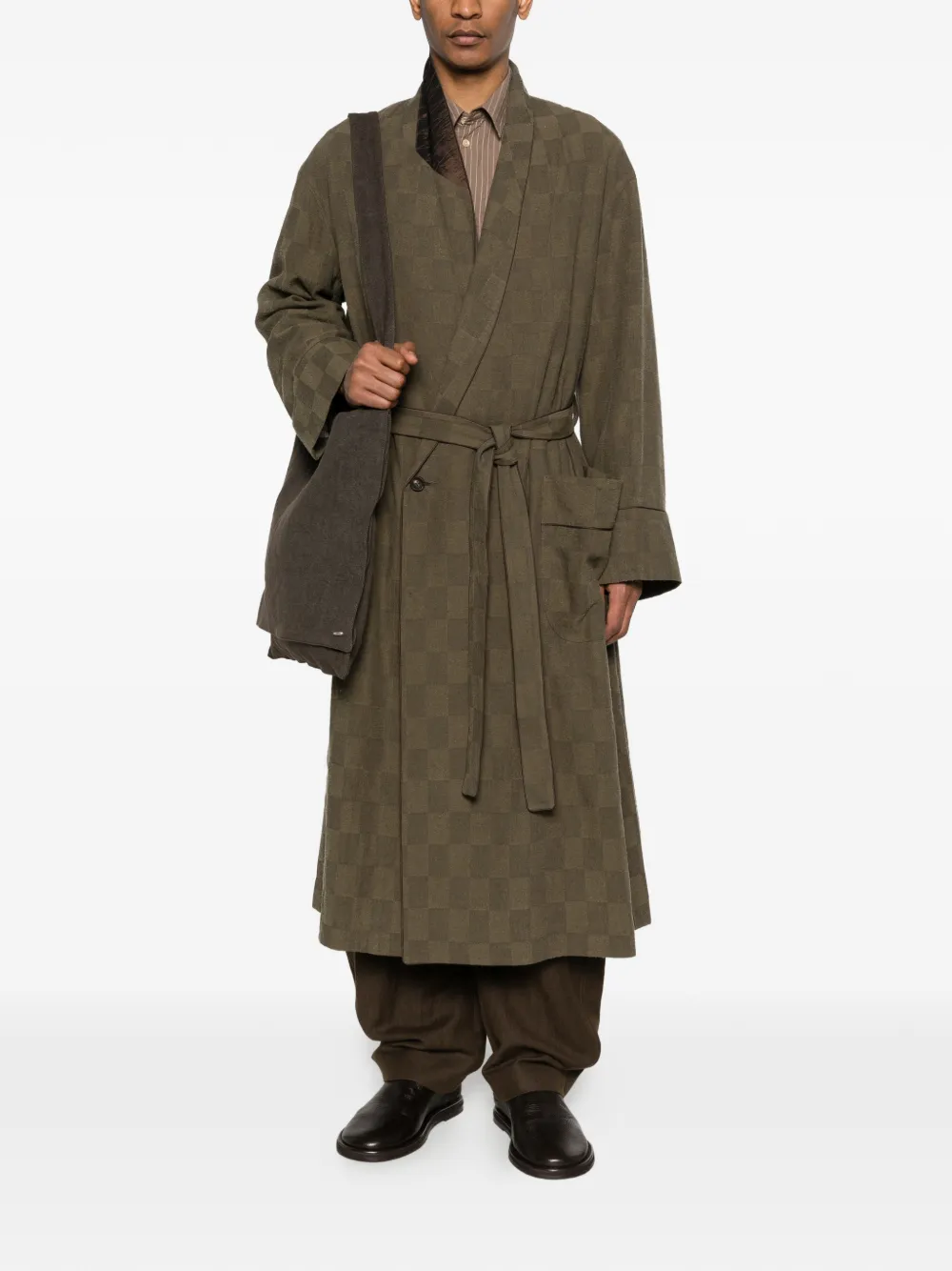 Ziggy Chen checked belted double-breasted coat - Verde