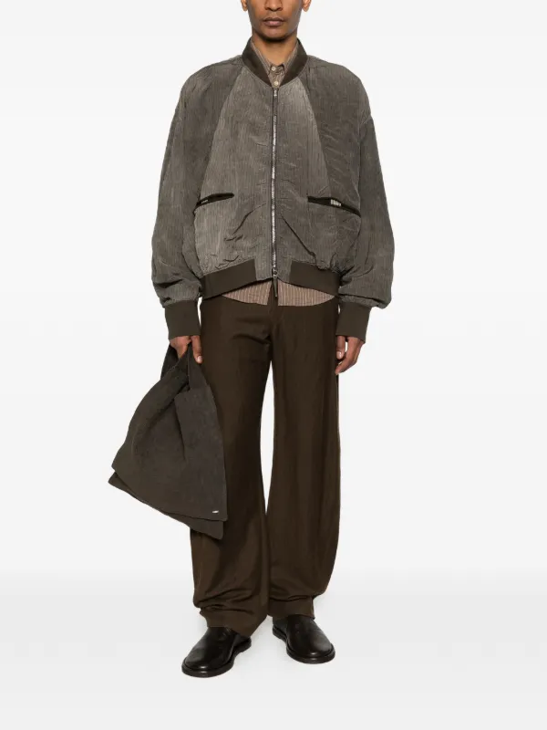 Ziggy Chen Striped Zipped Bomber Jacket | Grey | FARFETCH HK