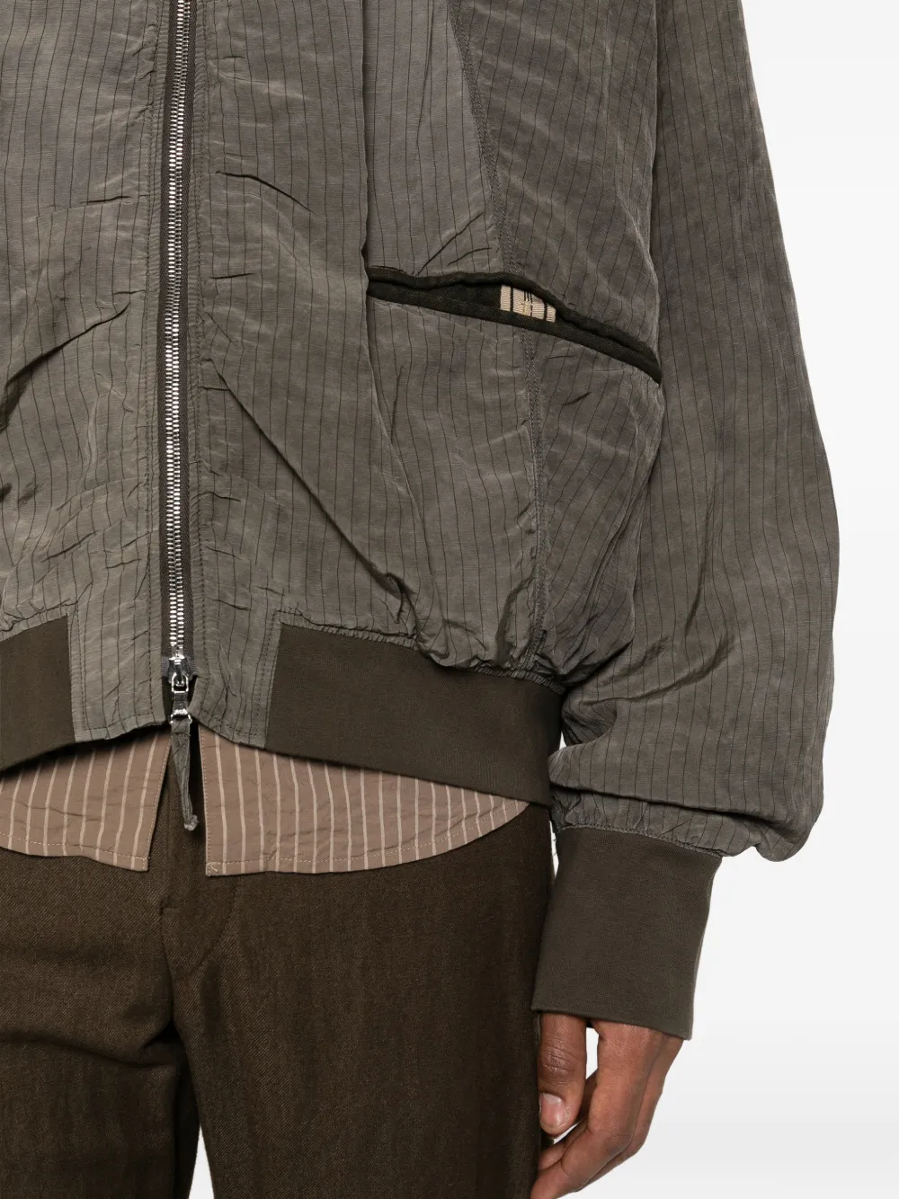 Ziggy Chen Striped Zipped Bomber Jacket | Grey | FARFETCH JO