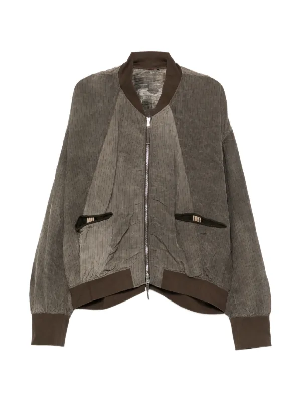 Ziggy Chen Striped Zipped Bomber Jacket | Grey | FARFETCH HK
