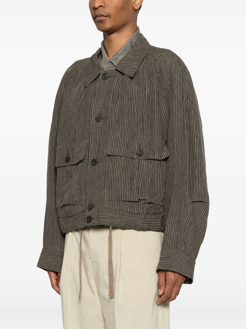 Ziggy Chen Striped Buttoned Shirt Jacket - Green 