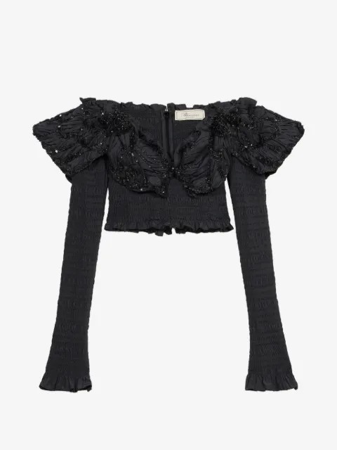 Blumarine blusa con apliques y volantes