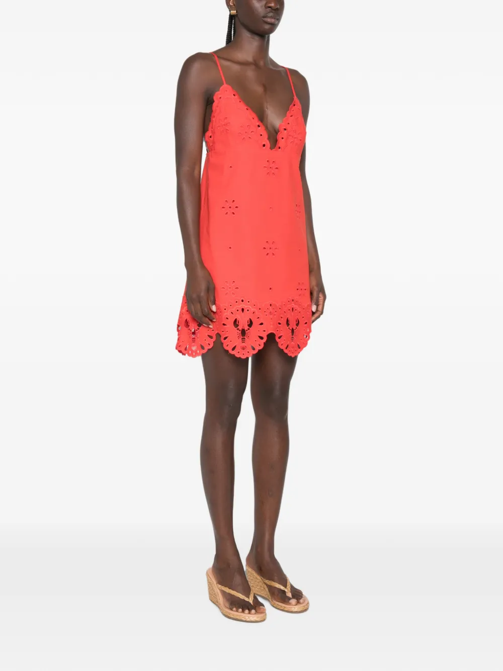 Retrofete Nebullah broderie anglaise mini-jurk Rood