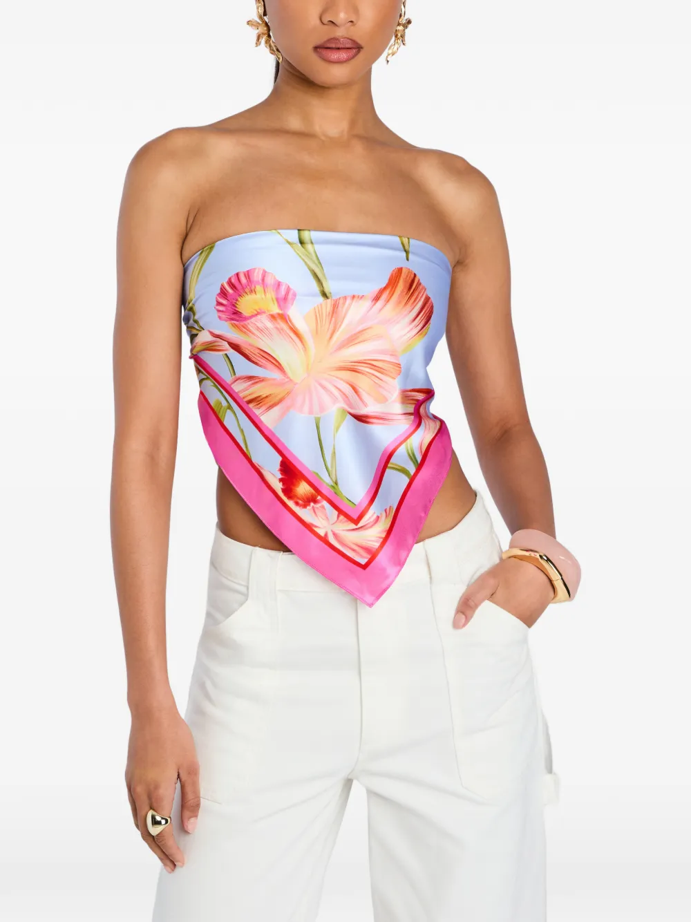 Retrofete floral-print silk top - Blu