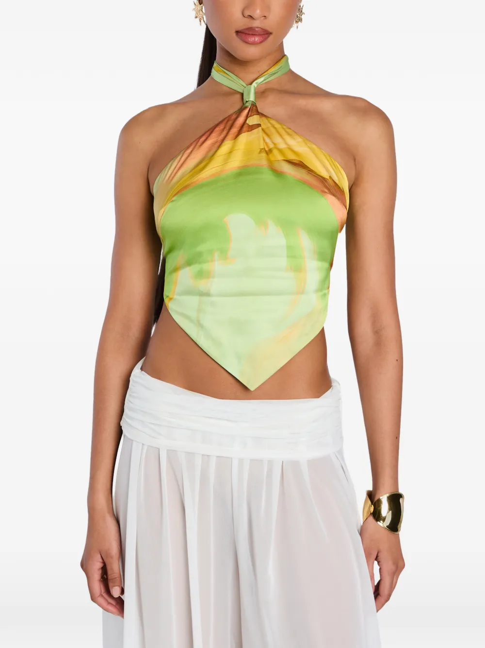 Retrofete Jamie brushstroke-print halterneck top - Verde