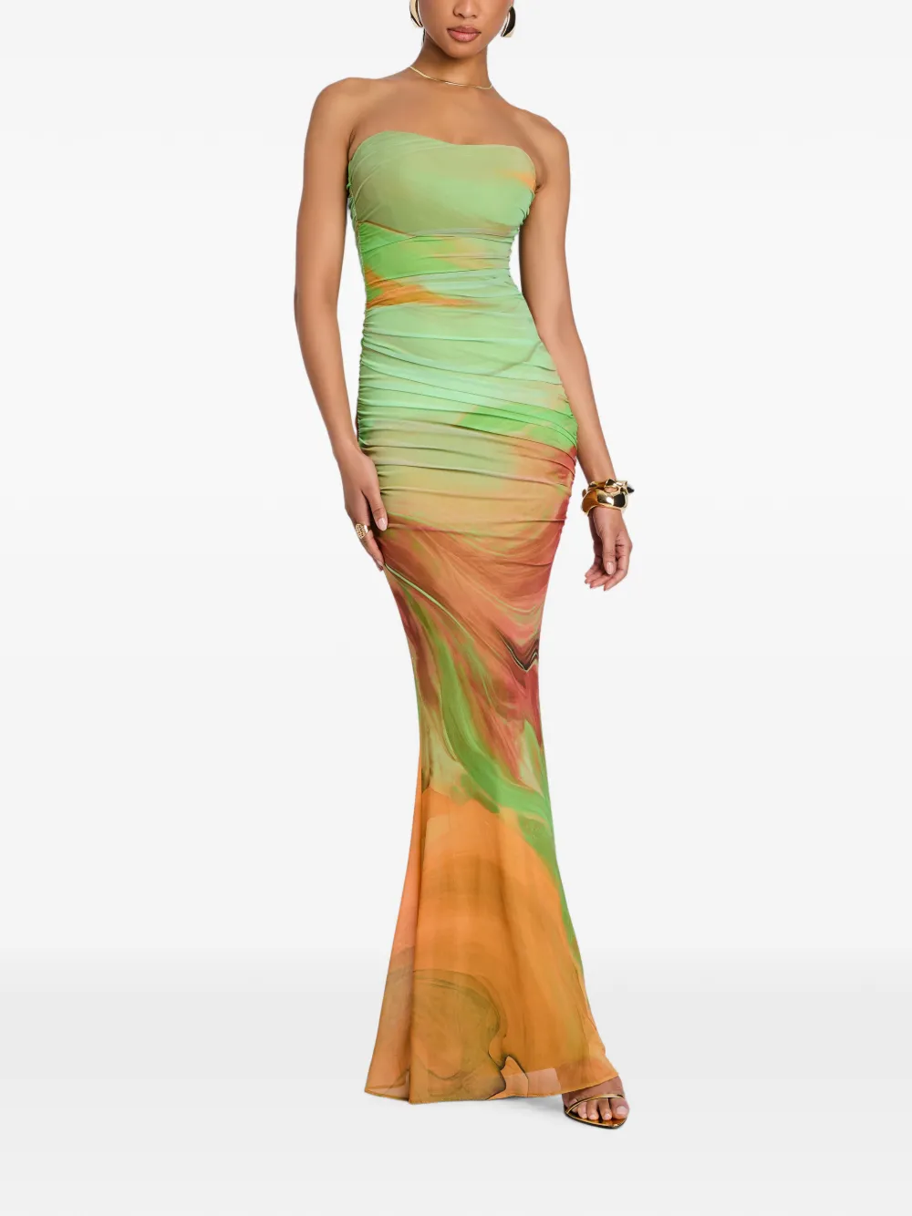 Retrofete Isadore ruched mesh maxi dress - Verde