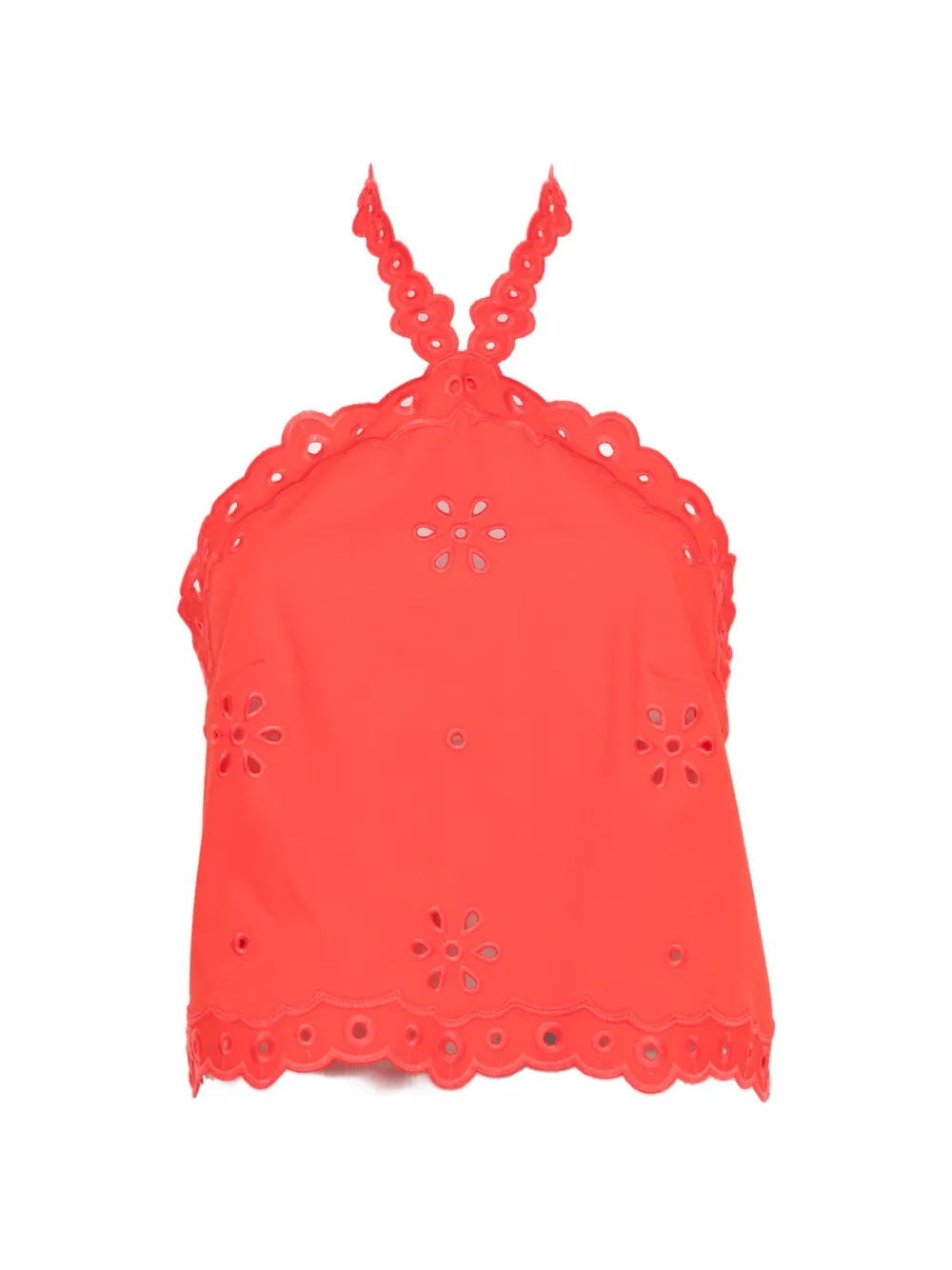Retrofete Caliane broderie-anglaise halterneck top - Red
