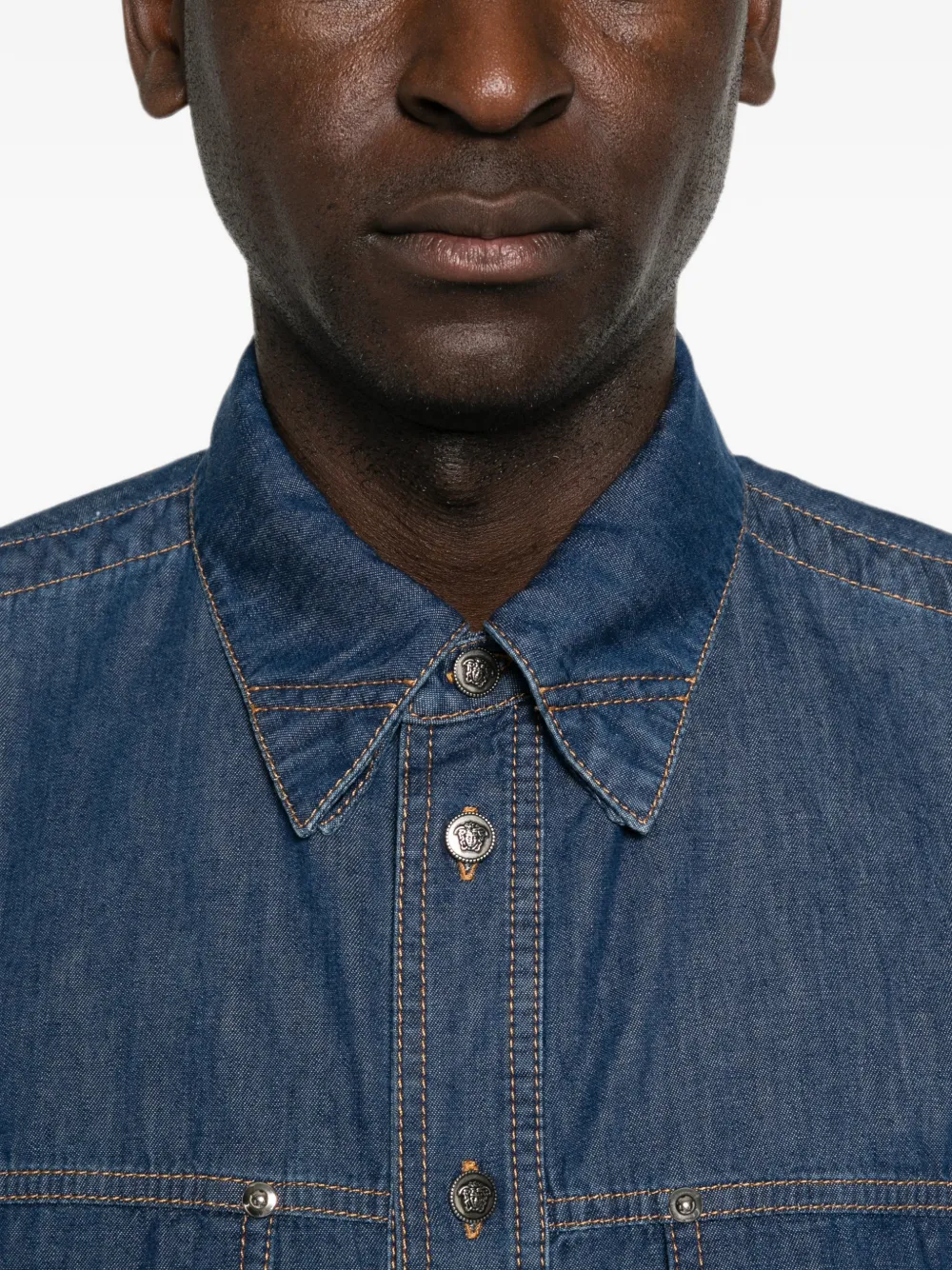 Versace logo-embroidered shirt Blauw
