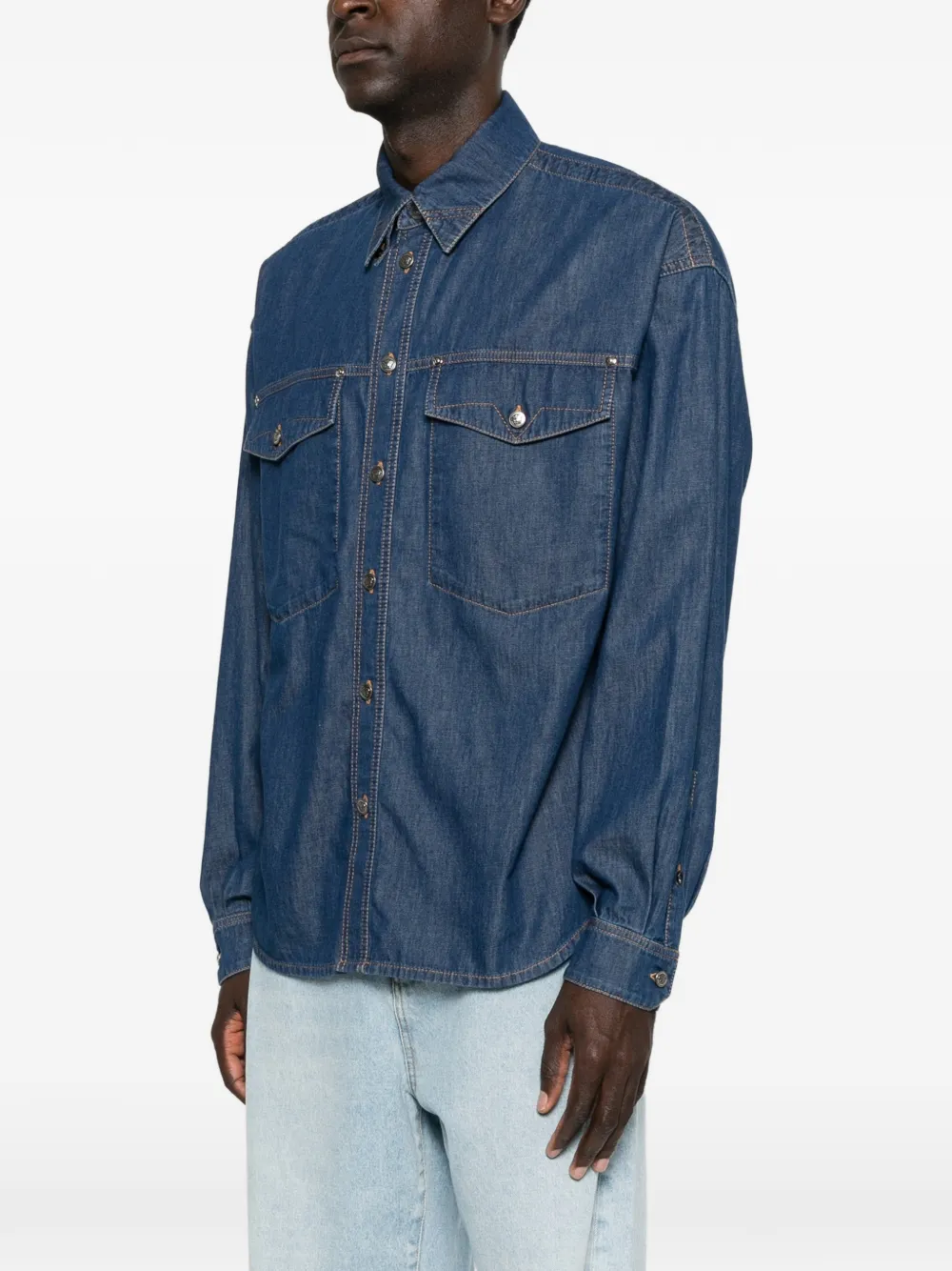 Versace logo-embroidered shirt Blauw