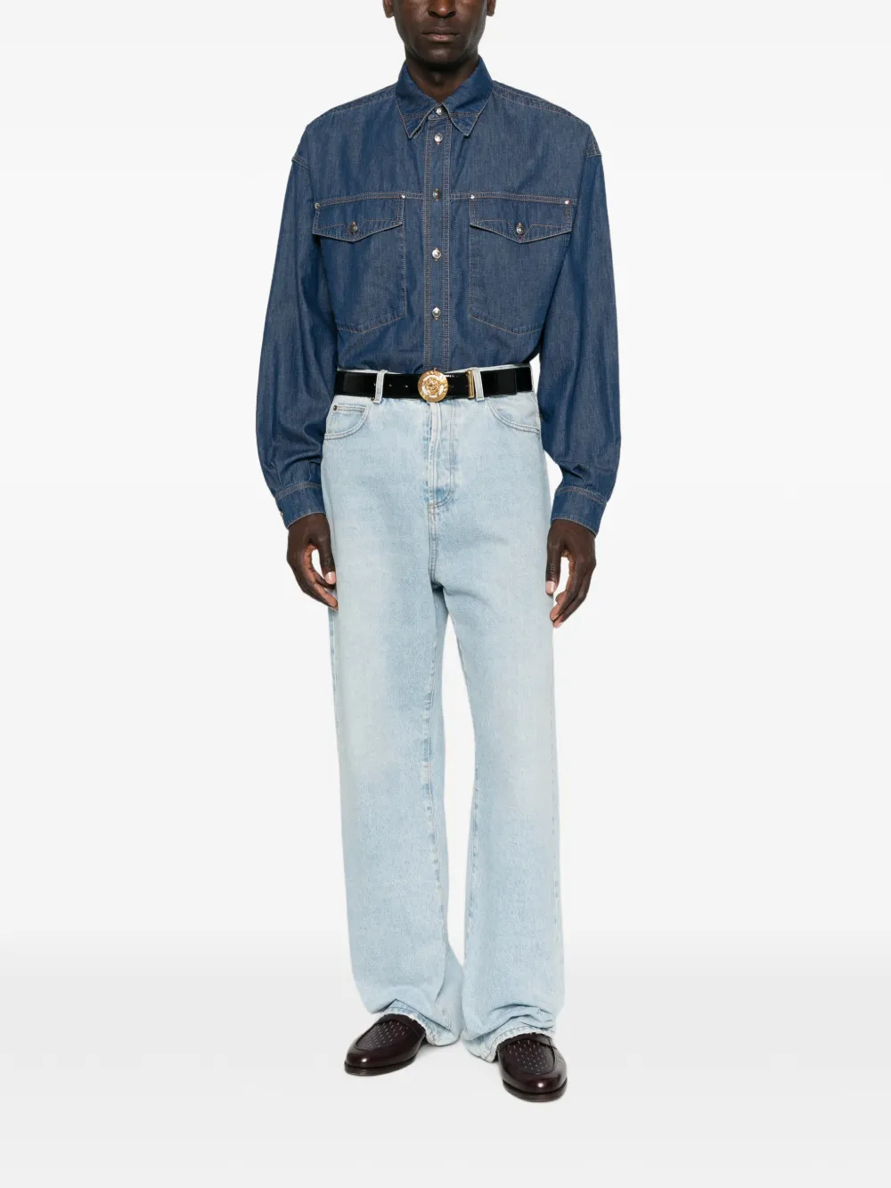 Versace logo-embroidered shirt Blauw
