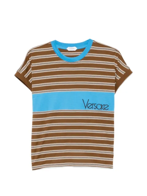 Versace logo-embroidered striped T-shirt