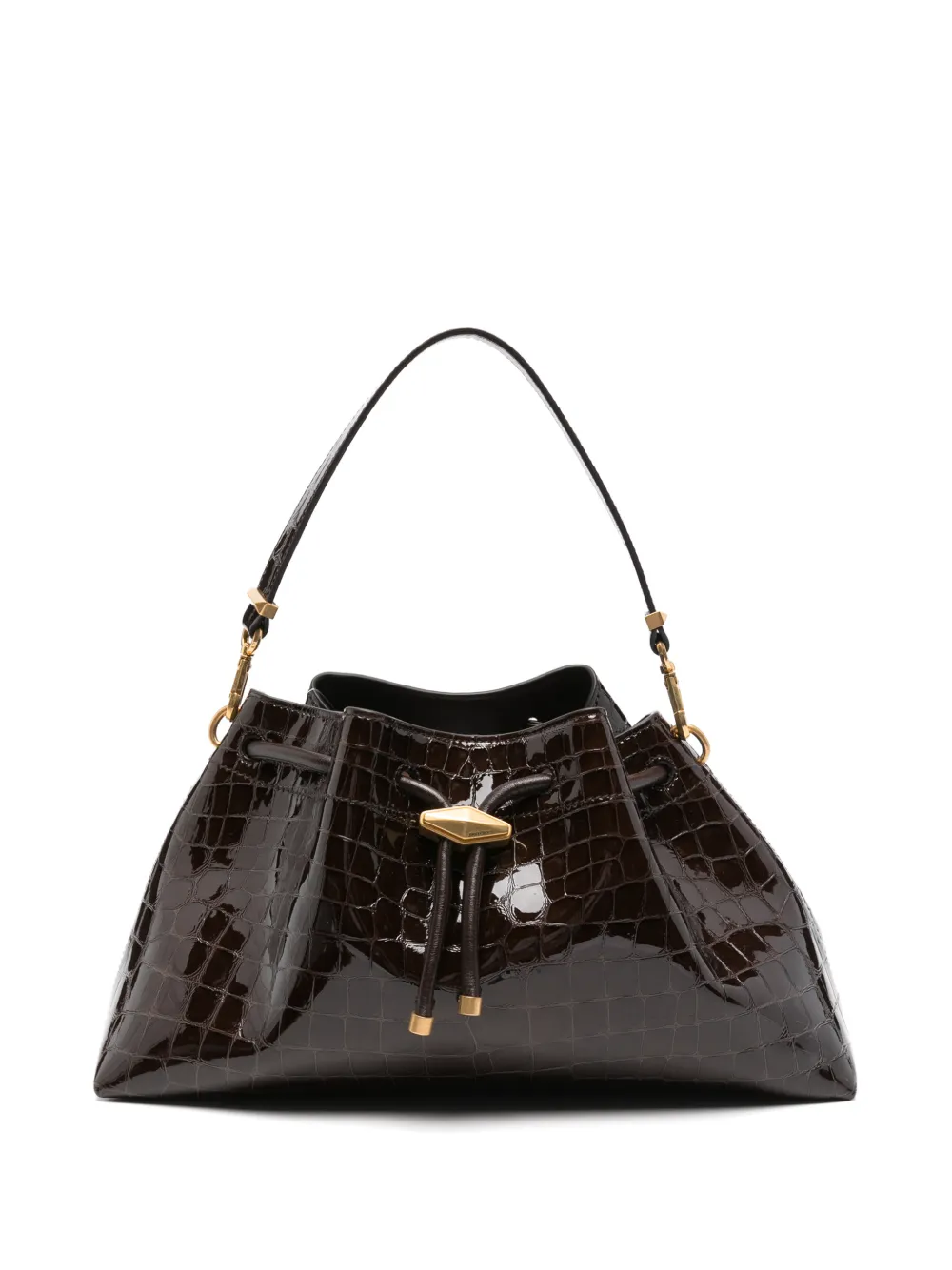 Jimmy Choo croc-effect drawstring leather tote bag - Marrone