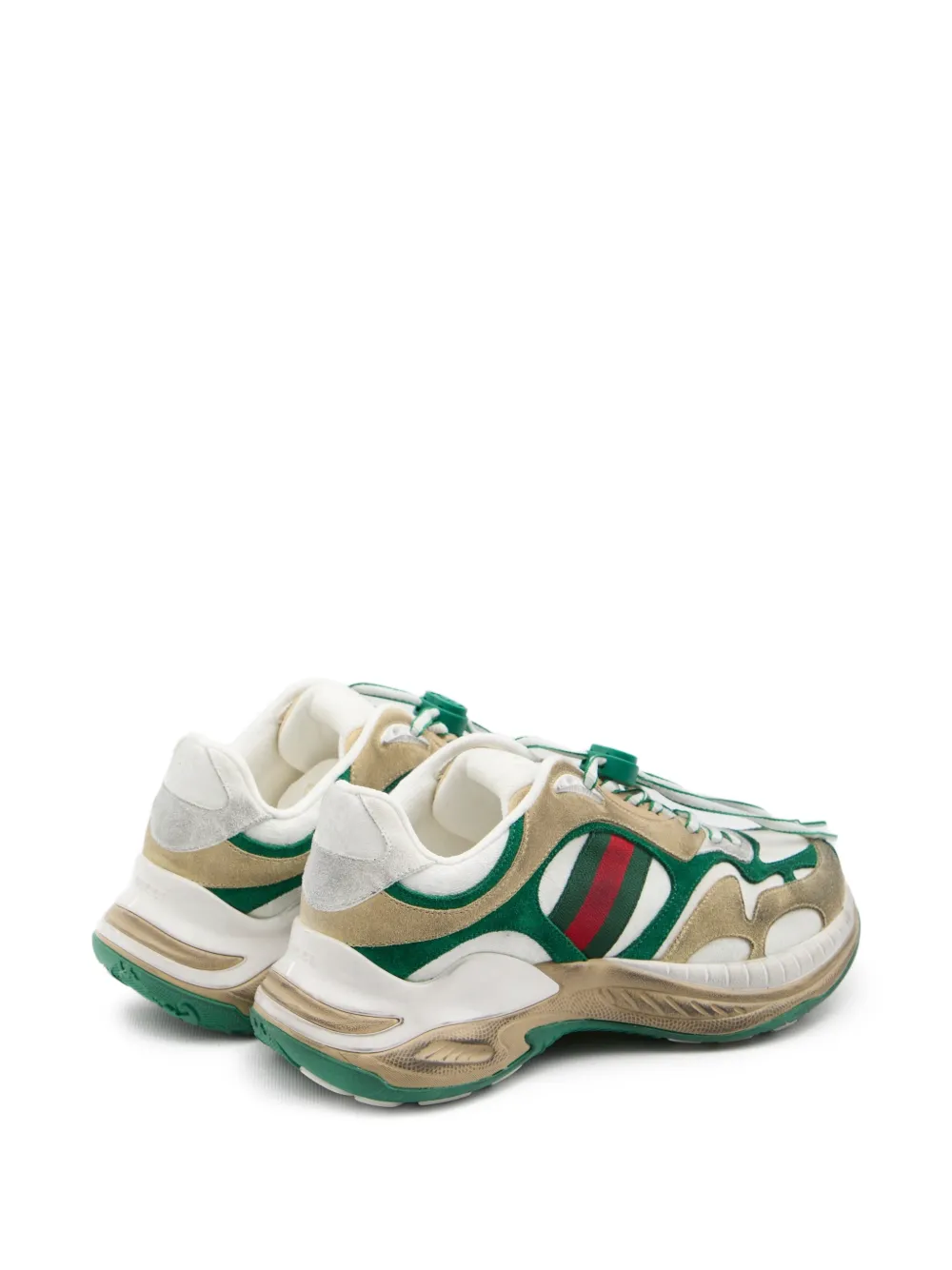 Gucci Leren sneakers met trekkoord en streep Beige
