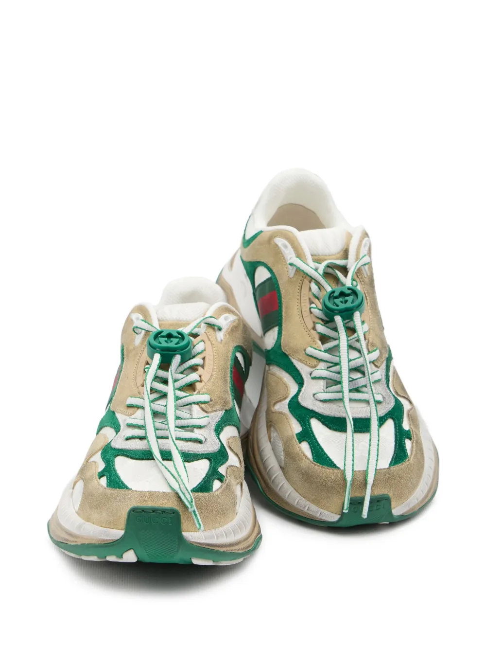Gucci Leren sneakers met trekkoord en streep Beige