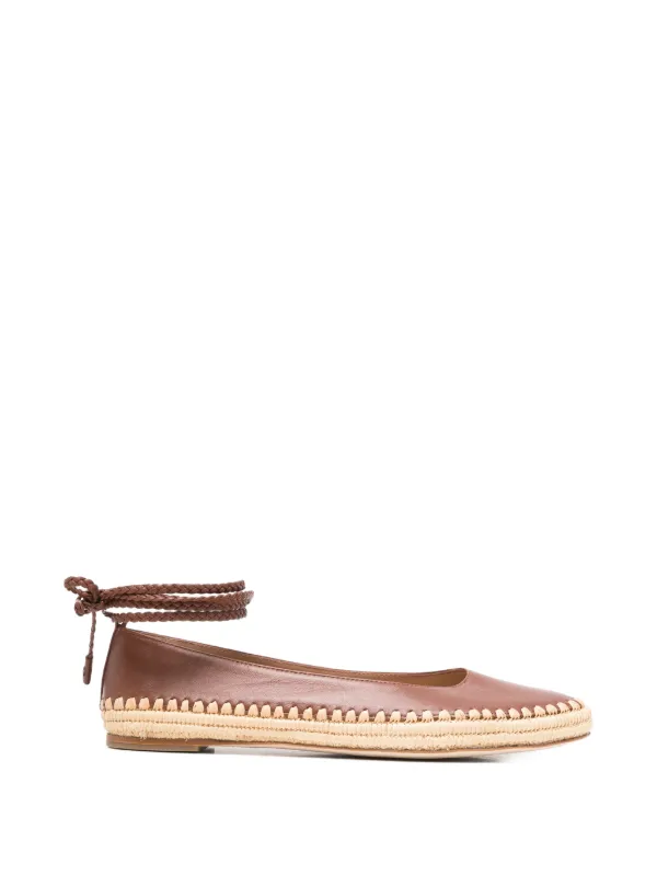 Max Mara Braided-trim Leather Ballet Flats in Brown