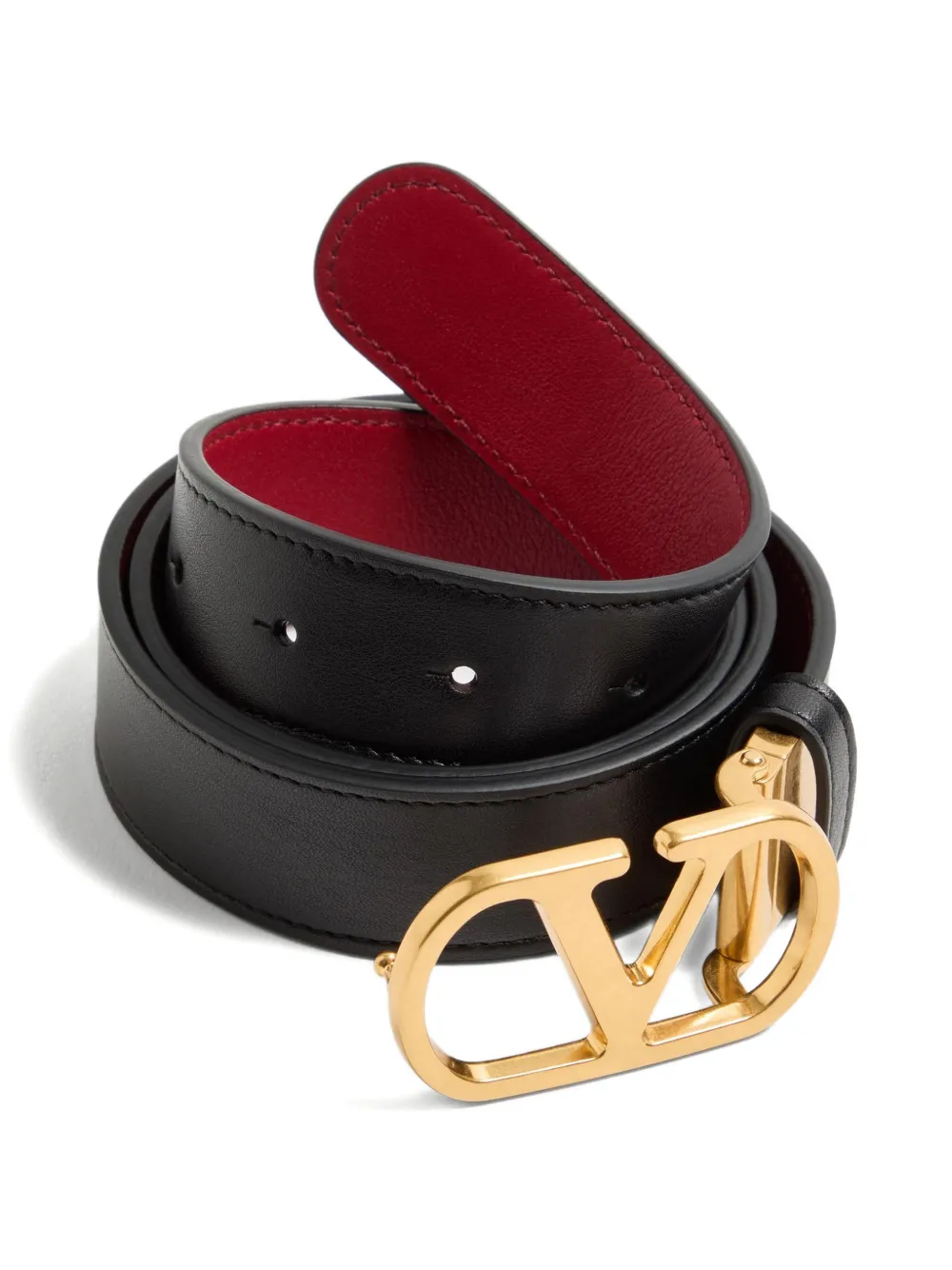  Valentino Garavani Cintura Vlogo Signature Reversible In Pelle Di Vitello Lucida 30mm / 1.2 In. - Nero 