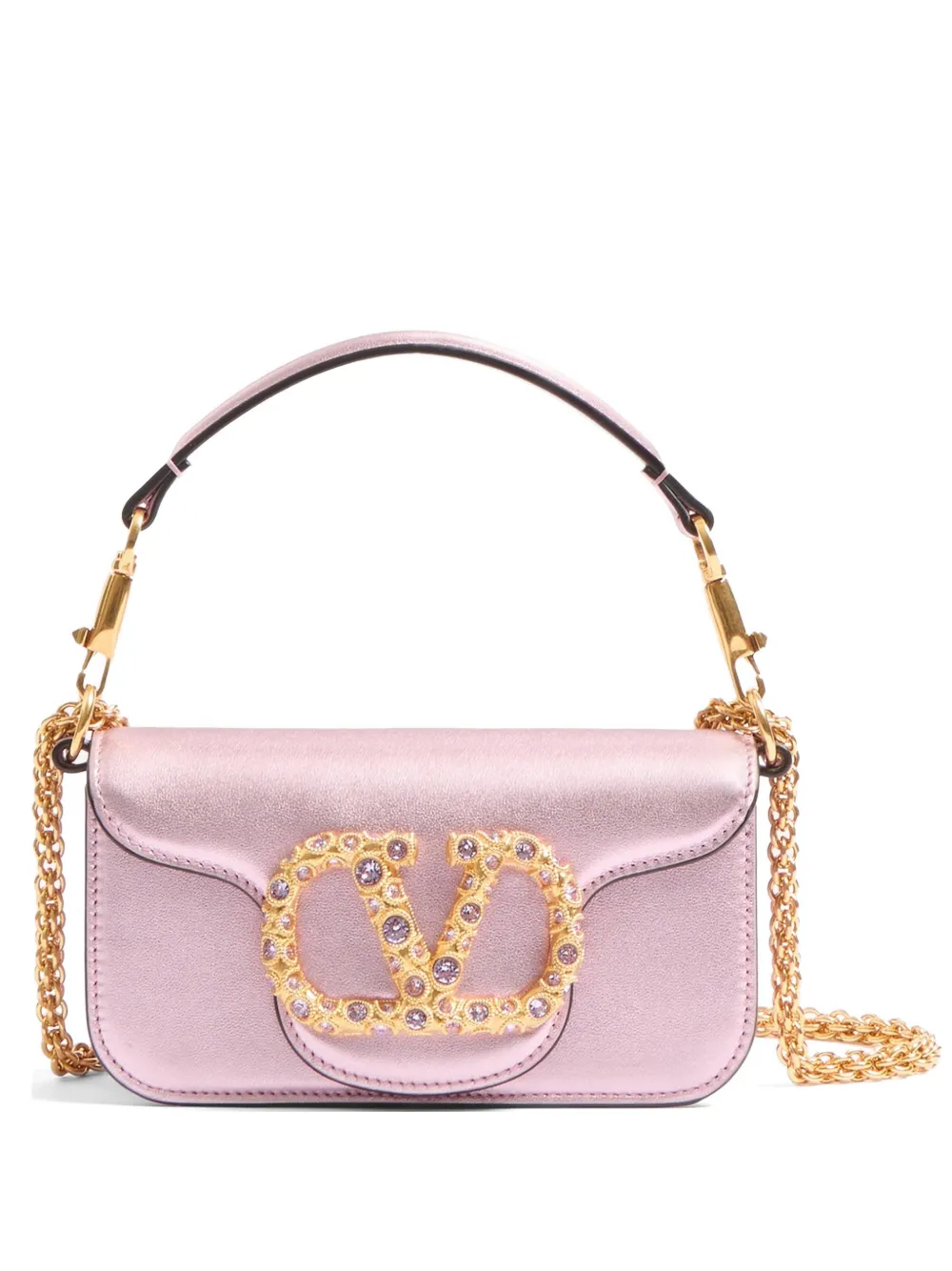 Valentino Garavani Valentino Garavani Locò small shoulder bag in laminated calfskin with jewel logo - Rosa