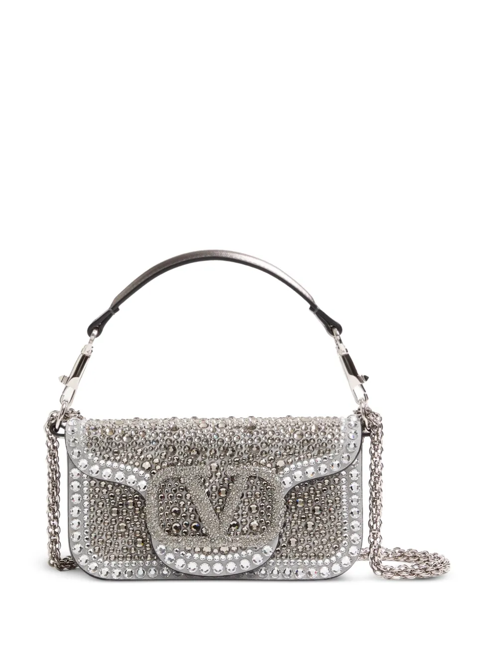Valentino Garavani small Locò shoulder bag with rhinestones - Silber