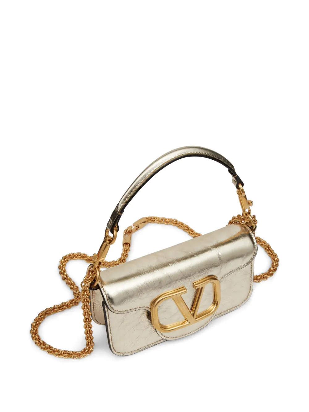 Valentino Garavani Locò kleine metallic kalfsleren schoudertas Goud