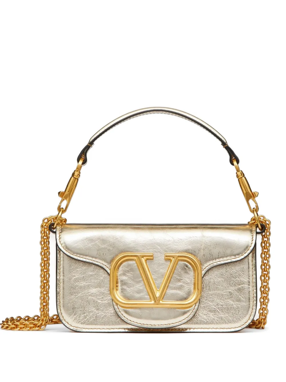 Valentino Garavani small Locò metallic calfskin shoulder bag - Oro