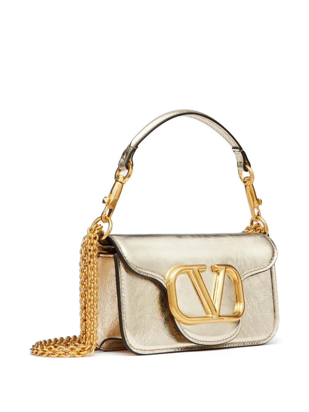 Valentino Garavani Locò kleine metallic kalfsleren schoudertas Goud