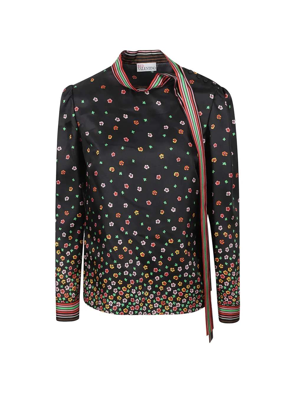 Valentino Floral Tie-neck Shirt In Black