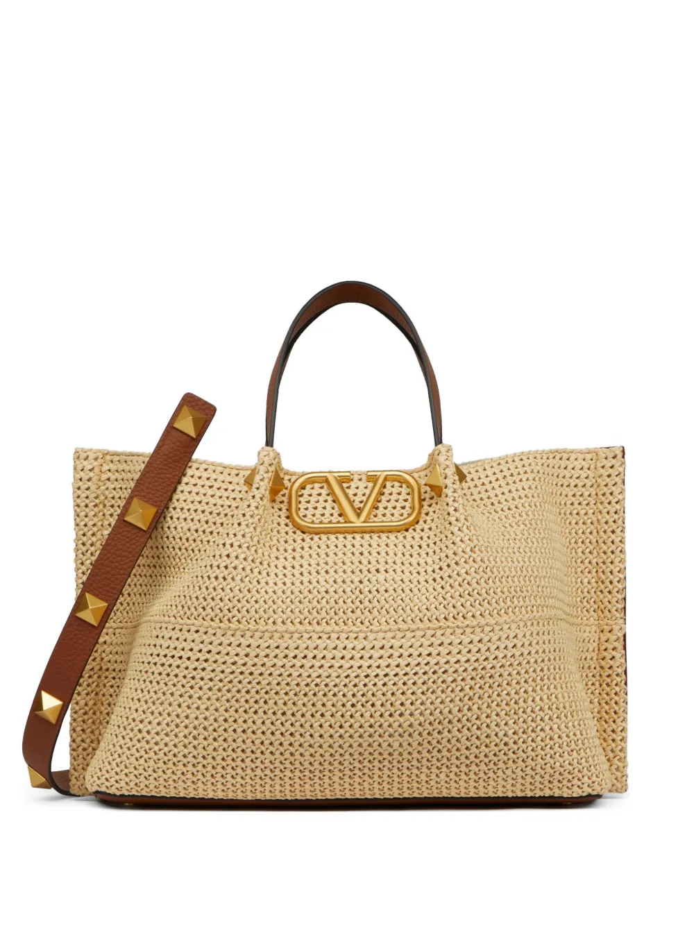 Valentino Garavani medium straw Summer tote - Toni neutri