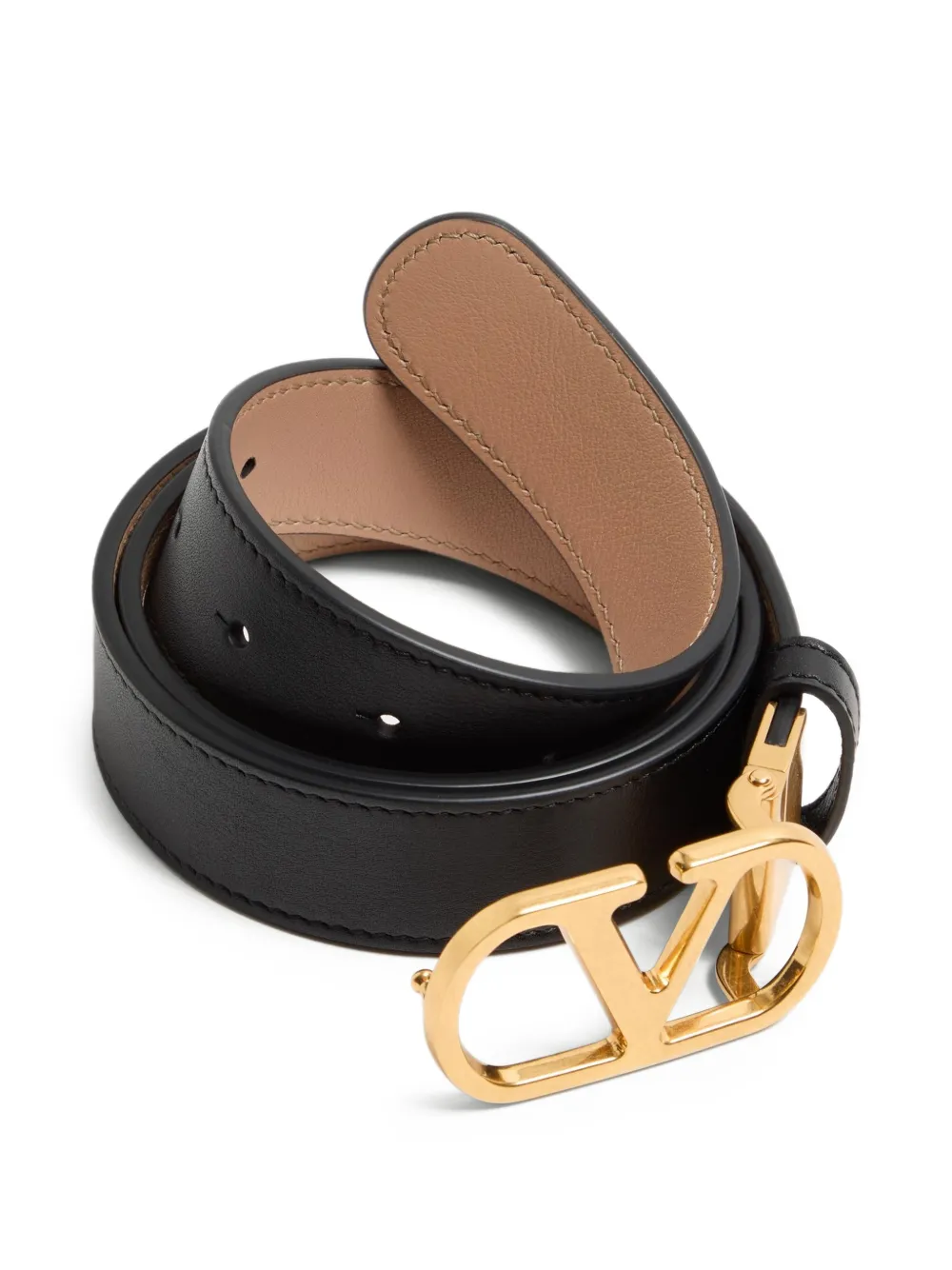  Valentino Garavani Cintura Vlogo Signature Reversible In Pelle Di Vitello Lucida 30mm / 1.2 In. - Nero 