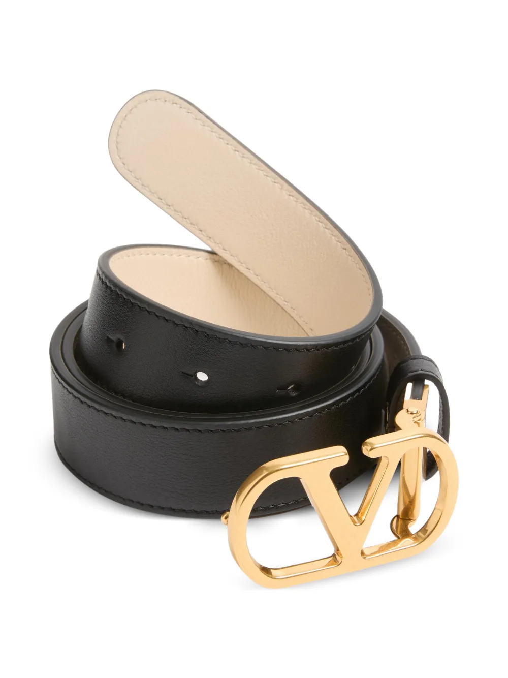 Valentino Garavani VLogo Signature omkeerbare glanzende kalfsleren riem Beige