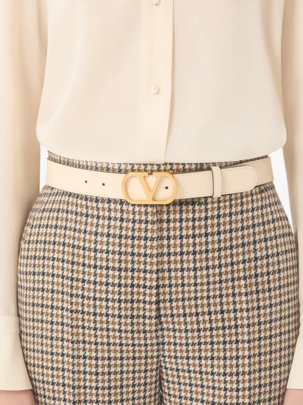 Valentino Garavani VLogo Signature omkeerbare glanzende kalfsleren riem Beige