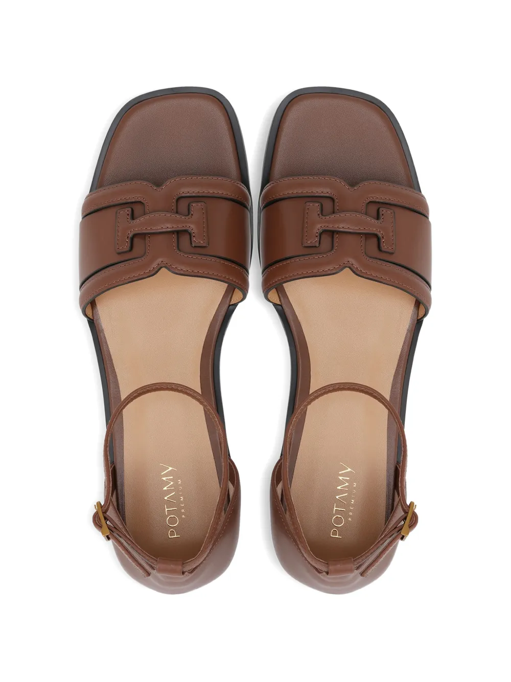 POTAMY Leren sandalen met gespdetail en bandje Bruin