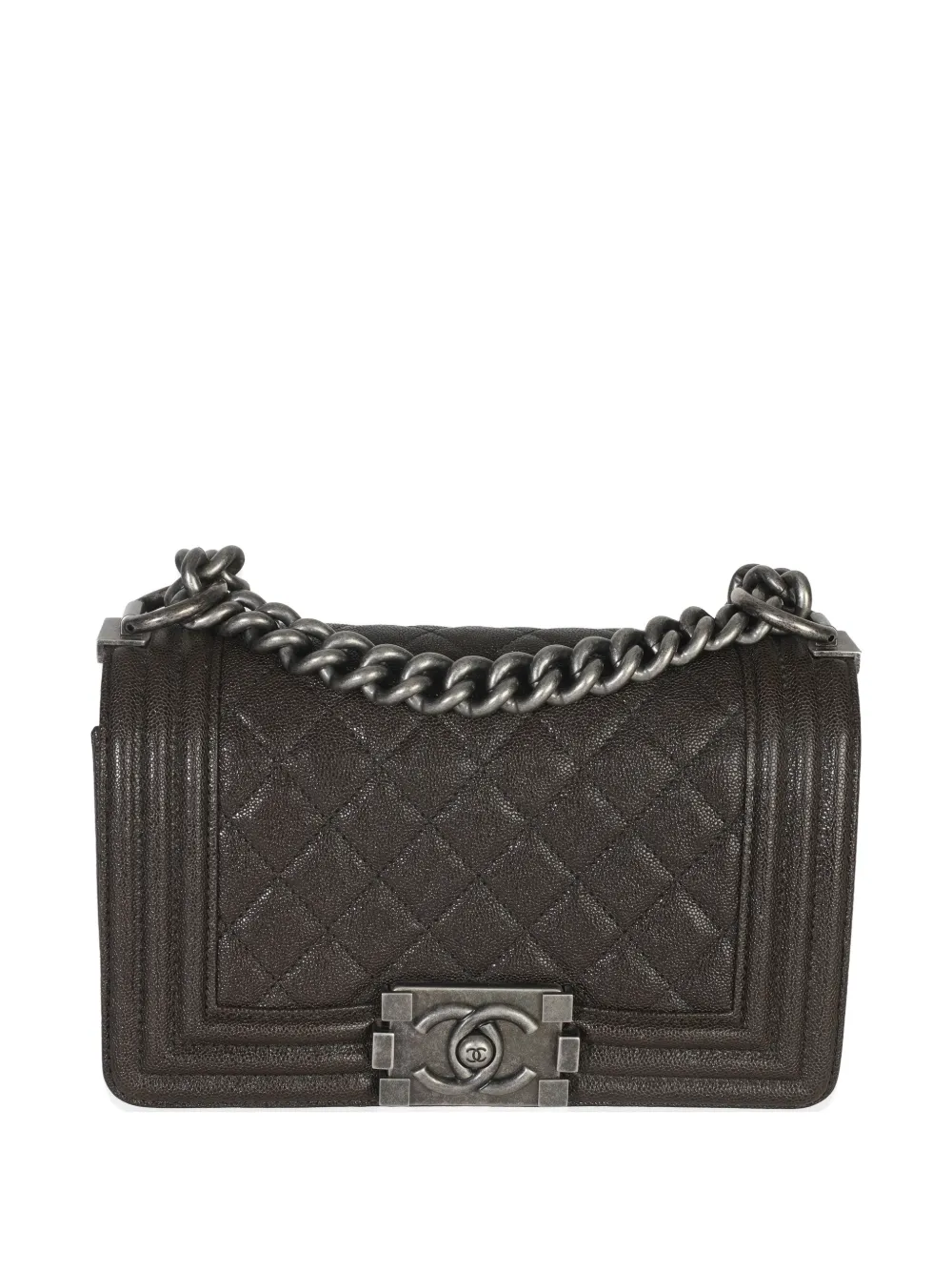 CHANEL Pre-Owned 2018-2019 small Boy quilted caviar crossbody bag - Marrone