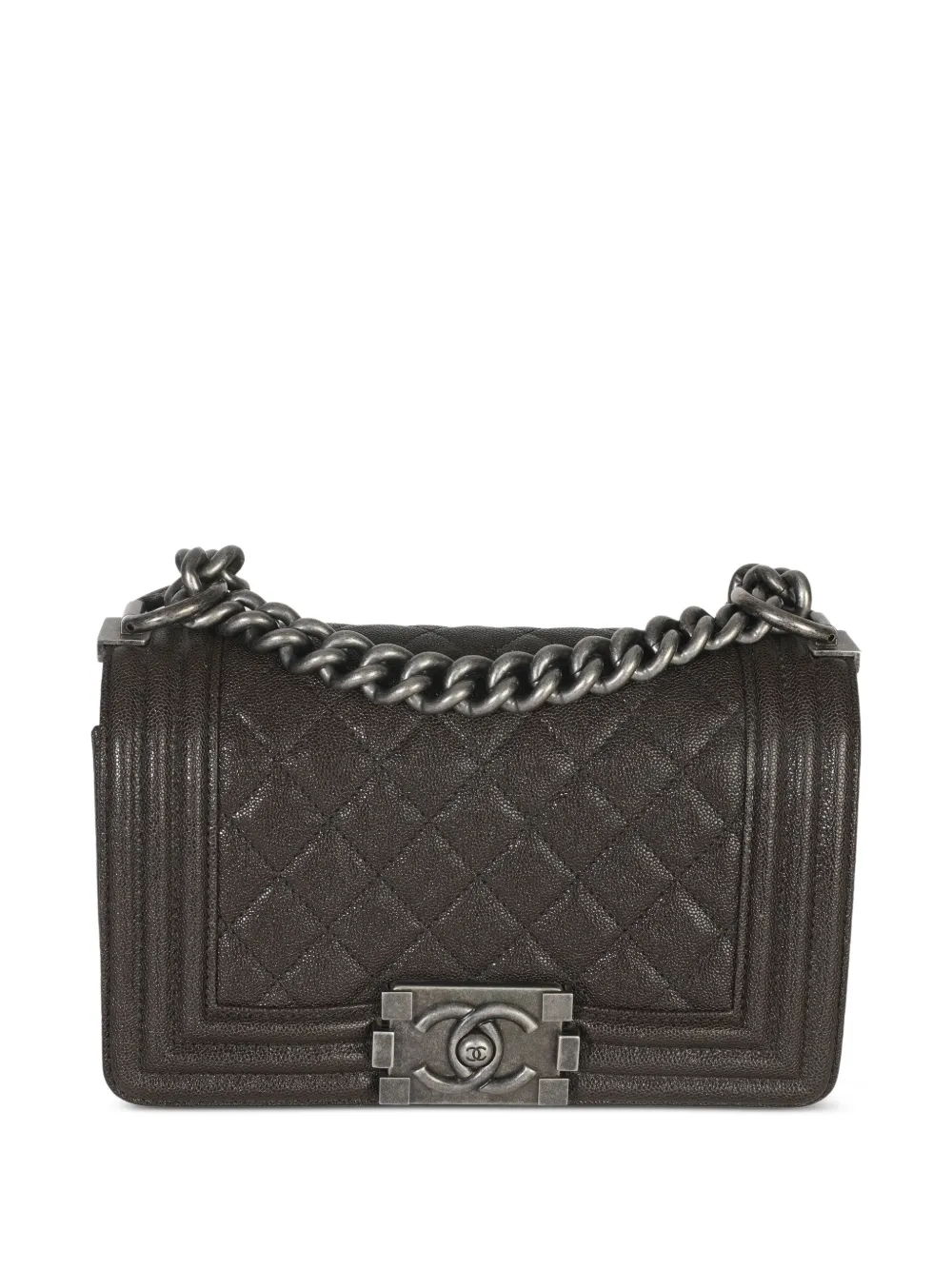 CHANEL Pre-Owned 2018-2019 small Boy quilted caviar crossbody bag - Marrone
