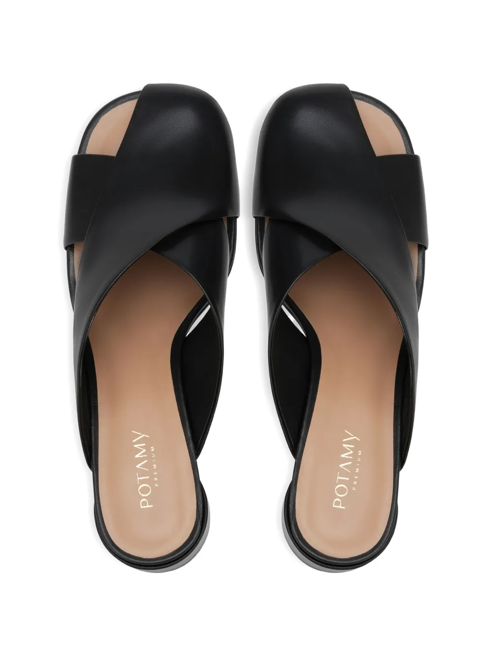 POTAMY Muiltjes met logo en gekruiste voorkant Zwart