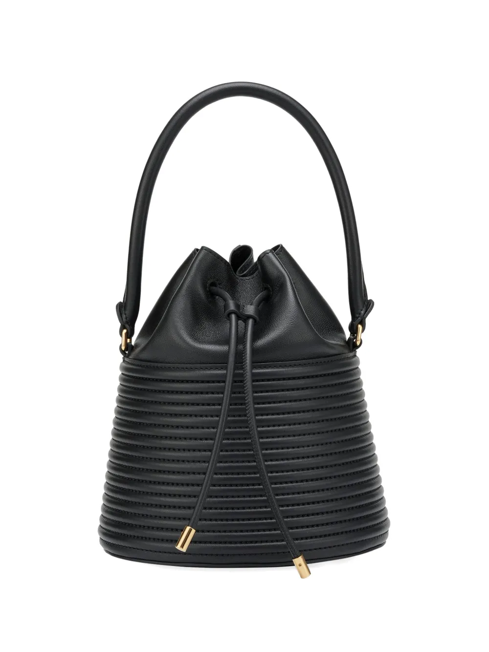 POTAMY drawstring ribbed leather bucket bag - Nero